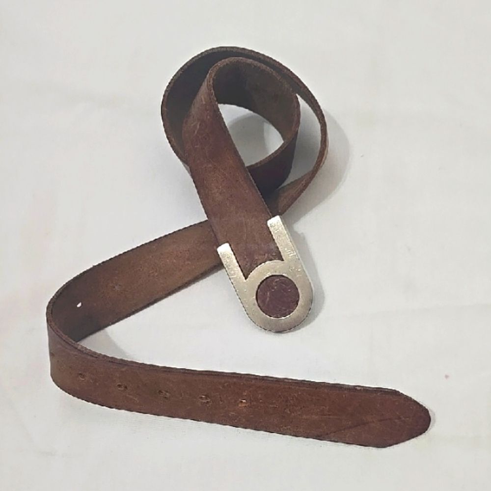 Brown Leather Belt with Silver Buckle